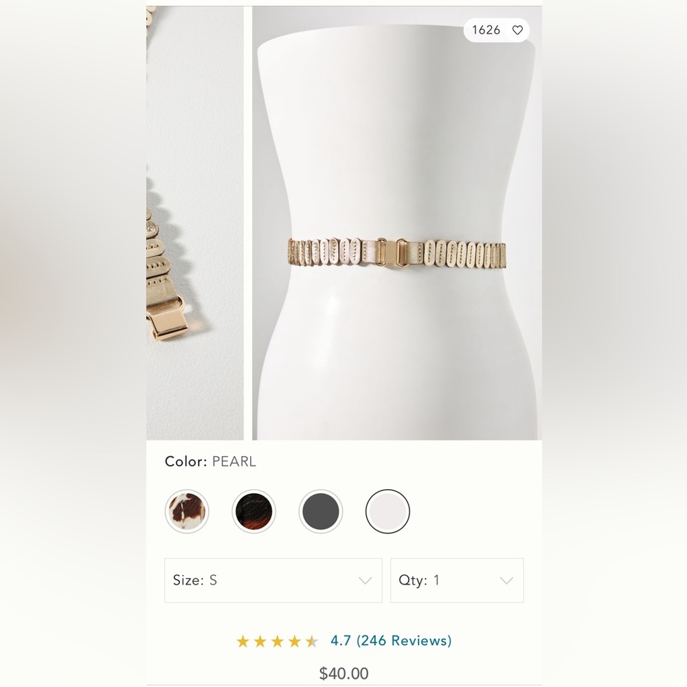 Anthropologie stretch belt in Small, light gold.